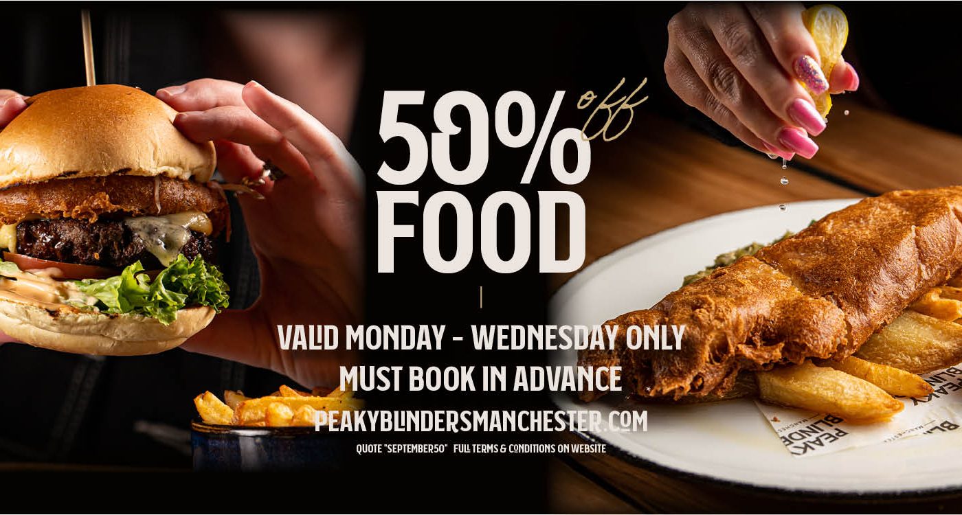 50% off food manchester peaky blinders bar & restaurant